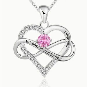 October Birthstone Pink Rhinestone Heart Pendant Necklace